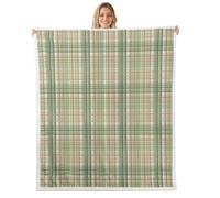 feelingyou Couverture à carreaux rustique - Taille classique rétro géométrique - Pour garçons et filles - Vert sauge - Kaki - Beige - Décoration d'intérieur pour canapé
