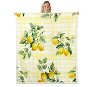 feelingyou Couverture à motif imprimé citron, taille B, couverture géométrique simple à carreaux pour enfants et adolescents, jaune et blanc, décoration d'intérieur pour chaise