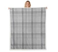 feelingyou Couverture classique à carreaux - Taille B - Lignes vintage simples - Pour enfants et adolescents - Gris clair et blanc - Décoration d'intérieur pour chaise