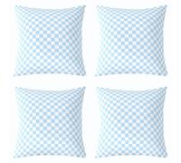 feelingyou Housse de coussin géométrique à carreaux - 40 x 40 cm - 4 pièces - Mode simple - Patchwork - Pour enfants et adolescents - Bleu ciel et blanc
