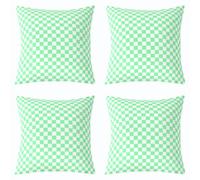 feelingyou Housse de coussin tendance motif damier - 45 x 45 cm - 4 pièces - Motif géométrique simple - Pour filles et garçons - Vert menthe et blanc