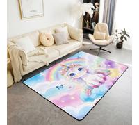 feelingyou Kawaii Tapis de salon licorne 100 x 150 cm, galaxie, étoiles, arc-en-ciel, chambre à coucher, pour enfants, adolescents, filles, licornes de rêve, décoration d'intérieur