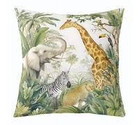 feelingyou Lot de 1 housse de coussin sur le thème de la jungle tropicale, 45 x 45 cm, animal sauvage africain, pour enfants, adolescents, éléphant, girafe, zèbre, pour canapé
