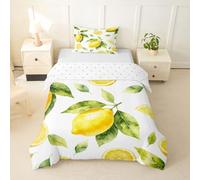 feelingyou Parure de lit à motif citron 3D - Motif plante tropicale fraîche - Housse de couette - Taille S - Pour chambre à coucher - Jaune clair et blanc - Comprend 1 housse de couette 135 x 200 cm +