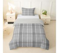 feelingyou Parure de lit classique à carreaux - Lignes vintage simples - Housse de couette - Taille M - Pour garçons et filles - Gris clair et blanc - Comprend 1 housse de couette 155 x 220 cm + 1