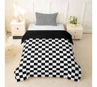 feelingyou Parure de lit rétro classique motif damier, patchwork à carreaux, taille M, pour garçons et filles, noir et blanc, comprend 1 housse de couette 155 x 220 cm + 1 taie d'oreiller 80 x 80 cm