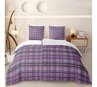 feelingyou Parure de lit vintage à carreaux 4 pièces classique rétro avec housse de couette géométrique grillage, taille M, pour chambre à coucher, rose, violet, gris, comprend 2 housses de couette