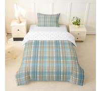 feelingyou Parure de lit vintage avec housse de couette géométrique rétro classique, taille M, pour garçons et filles, bleu sarcelle, kaki, blanc cassé, comprend 1 housse de couette 155 x 220 cm + 1