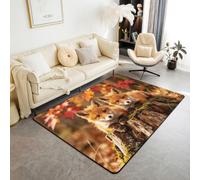 feelingyou Schöner Fox Tapis de salon, 100 x 150 cm, rustique, automne, feuille d'érable, bois, chambre à coucher, pour enfants, adolescents, campagne, rétro, plantes, animaux, décoration d'intérieur