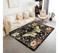 feelingyou Tapis de salon vintage Luna Motte, 100 x 150 cm, gothique, botanique, rose, pour chambre à coucher, enfants, adolescents, vintage, victorien, rétro, décoration d'intérieur