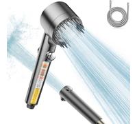 FEELSO Pommeau de Douche Filtrant 15 Couches, Douchette Haute Pression 3+1 Jets avec Tuyau 1,5 m, Douche Économiseur d’Eau avec Bouton Stop, Réduit Chlore et Eau Calcaire(Gris)