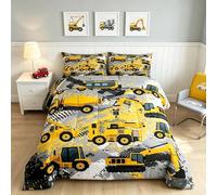 Feelyou Parure de lit matelassée avec 2 taies d'oreiller pour lit Double - Motif Tracteur et Camion - Décoration de Chambre d'enfant - Lit Double - Motif de Voiture
