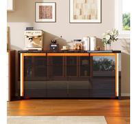FEEOHOME Buffet Bas, Meuble de Rangement avec LED Réglable, Commode d'adulte avec 2 tiroirs et 4 Portes, Armoire de Cuisine Multifonctionnel pour Salle à Manger, Salon, 160x35x75cm
