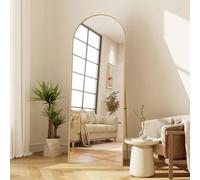 FEEOHOME Grand Miroir sur Pied 164x54 cm, Miroir Intégral bombé avec Cadre et Structure Peut être Suspendu, posé ou fixé au Mur, Miroirs doré pour Salon, Chambre à Coucher, entrée, Or