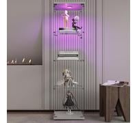 FEEOHOME Vitrine en Verre avec LED, Transparent vitrine sur Pied Vitrine trempé Moderne en Verre 4 Couches avec 1 Porte, vitrines de Collection pour Salon, Chambre à Coucher, 43x36x164cm, Blanc
