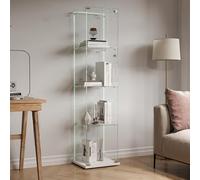 FEEOHOME Vitrine en Verre avec LED, vitrine de Collection en Verre, Transparent vitrine avec 4 Couches avec 1 Porte, sur Pied Vitrines trempé pour Salon, Chambre à Coucher Blanc