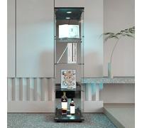 FEEOHOME Vitrine en Verre LED, vitrine sur Pied en Miroir, Vitrine trempé Moderne en Verre 4 Couches avec 1 serrures, vitrines de Collection pour Salon, Chambre à Coucher, Bureau, 43x36x164cm (Noir)