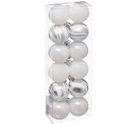 Lot de 12 Boules de Noël Colorama 4cm Argent & Blanc