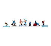 Lot de 6 Santons Village de Noël Sports d'Hiver 24cm Multicolore