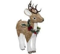 Fééric Lights and Christmas - Renne Déco avec Collier "Bois" 38cm Marron Rouge G