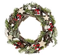 Feeric Lights et Christmas - Couronne de noël Ferme aux sapins Bois étoiles dorées d30cm