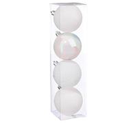 Feeric Lights et Christmas - Lot de 4 Boules de noël Blanches, Plastique, diamètre 8 cm