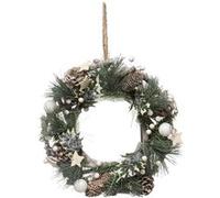 Feeric Lights & Christmas – Couronne de Noël en bois Cocon Nature Ø 32 cm Vert/Blanc/Marron