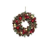 Féérie Lights & Christmas - Couronne de Noël houx et étoiles à suspendre - D. 35 cm - Rouge et vert