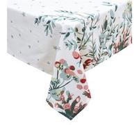 Nappe de Noël rectangulaire motifs branches et étoiles - 140 x 240 cm - Blanc