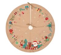 Tapis pour sapin de Noël effet jute Père Noël - Diam 90 cm - Beige