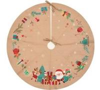 Tapis pour sapin de Noël effet jute Père Noël - Diam 90 cm - Beige