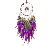 Feeshoppher Attrape-plumes coloré avec pierres, 69 cm, grand décoration murale faite à la main, ornement bohème pour chambre de fille, crèche ou décoration d'intérieur (multicolore) (violet)