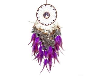 Feeshoppher Attrape-plumes coloré avec pierres, 69 cm, grand décoration murale faite à la main, ornement bohème pour chambre de fille, crèche ou décoration d'intérieur (multicolore) (violet)