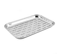 Feeshoppher Lot de 2 plaques de cuisson en acier inoxydable avec trous pour cuire à la vapeur du riz et griller des légumes, ensemble de poêles légères pour barbecue de camping, 34,5 x 24,2 cm
