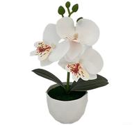 Feeshoppher Orchidée papillon artificielle à 3 têtes en pot, fleurs phalaenopsis réalistes dans un vase pour décoration de maison, de fête de mariage, bonsaï de verdure en plastique pour salon