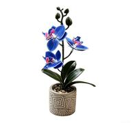 Feeshoppher Orchidée phalaenopsis artificielle en pot avec 3 fleurs, arrangement de fleurs artificielles réalistes en plastique souple pour décoration d'intérieur, centre de table de mariage