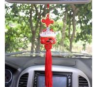 Feeshoppher Pendentif de voiture en forme de chat porte-bonheur avec nœud chinois traditionnel, adorable chat fortune à suspendre pour rétroviseur, décoration intérieure charmante pour voiture, maison