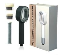 Feeshoppher Pommeau de douche 3-en-1 portable à haute pression avec filtre en charbon de bois ABS pour salle de bain avec éponge et brosse de bain pour eau dure (Noir)