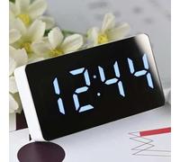 Feeshoppher Réveil miroir LED avec affichage de la température et du calendrier, horloge de bureau numérique portable pour chambre à coucher, bureau, fonction snooze alimentée par USB, blanc