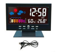 Feeshoppher Réveil numérique multifonction avec grand écran couleur, station météo, hygromètre, thermomètre, calendrier, rétroéclairage à activation vocale, fonction snooze, 12/24 heures