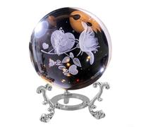 Feeshoppher Veilleuse boule 3D avec projection du système solaire, transparent, 6 cm, dans une élégante base en bois, lampe de table alimentée par USB pour chambre à coucher ou salon, comme (E)