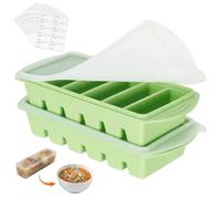 Fegat Lot de 2 Bacs de Congélation en Silicone avec Couvercles - Moule Portion Soupe, Bouillon, Sauce, Purée Bébé - Empilable, Sans BPA, Démoulage Facile (Vert Gazon - 6Compartiments × 125ML)