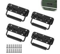 FEIHS 4 Pièces Poignée de Caisse Pliantes 110mm, Poignée Pliante à Ressort, Poignées Pliante Métal - 4 Trous pour Valise, Flight Case, Mallette à Outils, Mallette de Camping, Boîte à Outils (Noir)