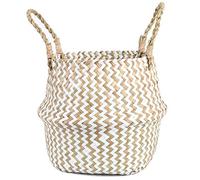 FEILANDUO Panier à linge en osier tressé avec poignée - Décoration d’intérieur - Pour pot de fruits et plantes (Blanc, 27 x 24cm)