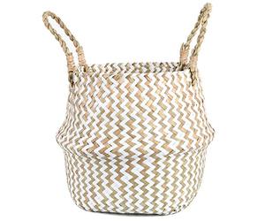 FEILANDUO Panier à linge en osier tressé avec poignée - Décoration d’intérieur - Pour pot de fruits et plantes (Blanc, 27 x 24cm)