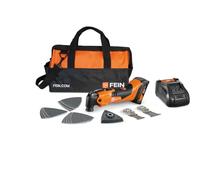 FEIN Multimaster AMM 500 Plus 2.0 Ah NYLON BAG EDITION, avec 18 accessoires | Pour scier et poncer, compatible avec batteries AMPShare/Bosch18 V, une batterie 18V/2Ah et un chargeur. Avec sac en nylon.