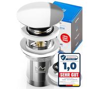 FEINER Bonde de lavabo universelle - Convient pour lavabos et lavabos avec et sans trop-plein, bouchon amovible avec attrape-cheveux, joints de rechange et instructions de montage (français non