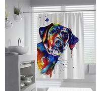 FEIPUHOME Art Rideau de Douche avec Crochets Peintures colorées d’Animaux de Chien Imprimer sur Les Rideaux de Salle de Bain Baignoire imperméable à l’Eau Rideau Baignoire Décor W180xL180 (cm)