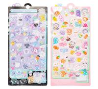 Feirdhoo Autocollants 3D Enfants, 2 Feuilles 100+ Différents Autocollants Mignons Gonflés, Autocollants pour Enfants Incluant Différents Petits Animaux et Nuages, Motifs Crème Glacée, que les Filles
