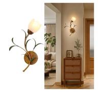 FEITENGDA Applique Murale Verre Forme Tulipe Style Ferme Vintage | Fixation Murale Bras Courbé Socle Branche Métal, Douille E14, Lanterne Décoration pour Chambre, Salon(Style1)